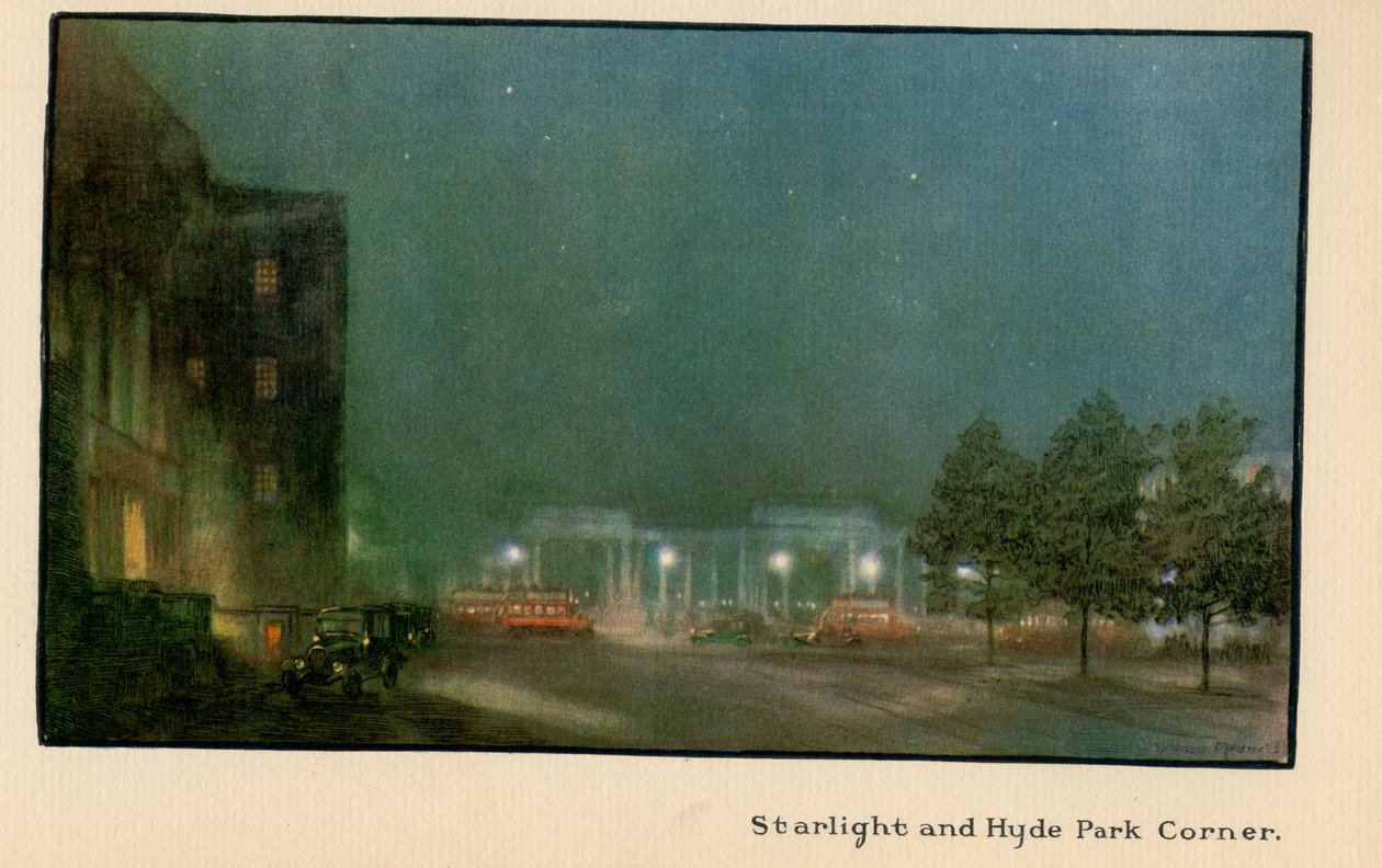 スターライトとハイドパークコーナー、「The New Lights o &39;London」、1926年発行 作： ドナルド・マクスウェル