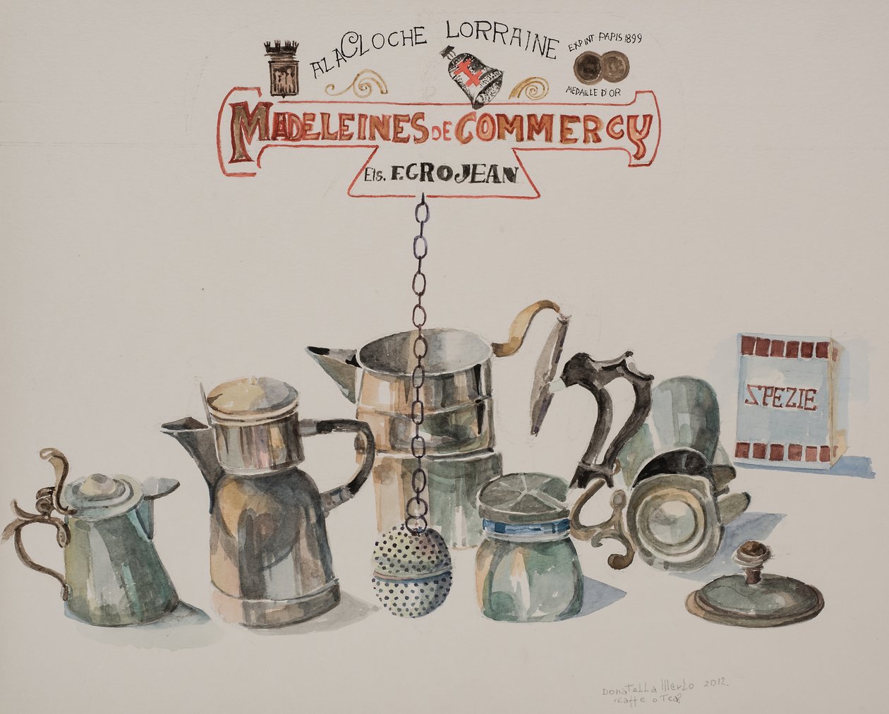 コーヒーまたは紅茶、2012年（紙に水彩） 作： ドナテッラ・メルロ
