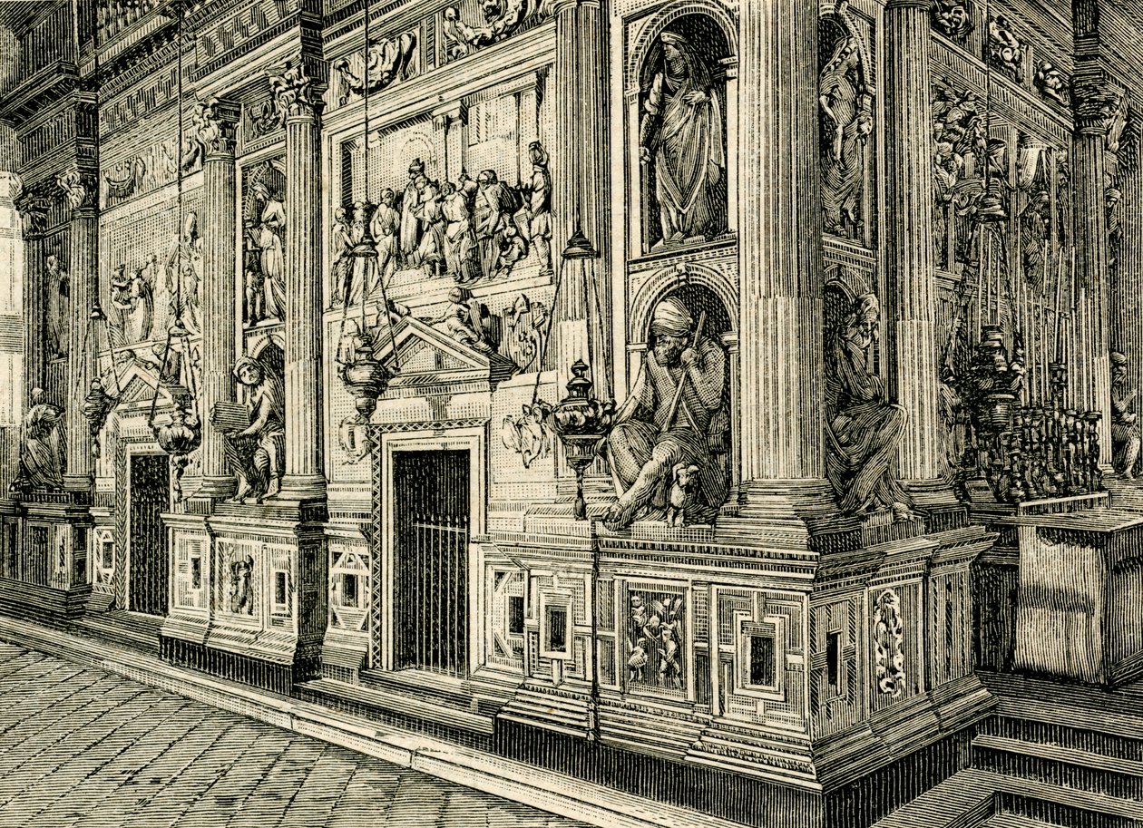 Donato Bramante（1444-1514）が設計した聖なる家の大理石のスクリーン、聖なる家の聖域、ロレート、マルケ、イタリア 作： ドナート・ブラマンテ