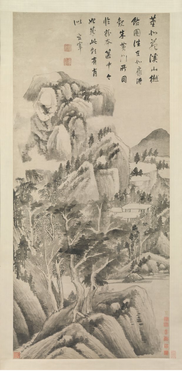 小川と山の間の日陰の住居1622-25。 作： 董其昌