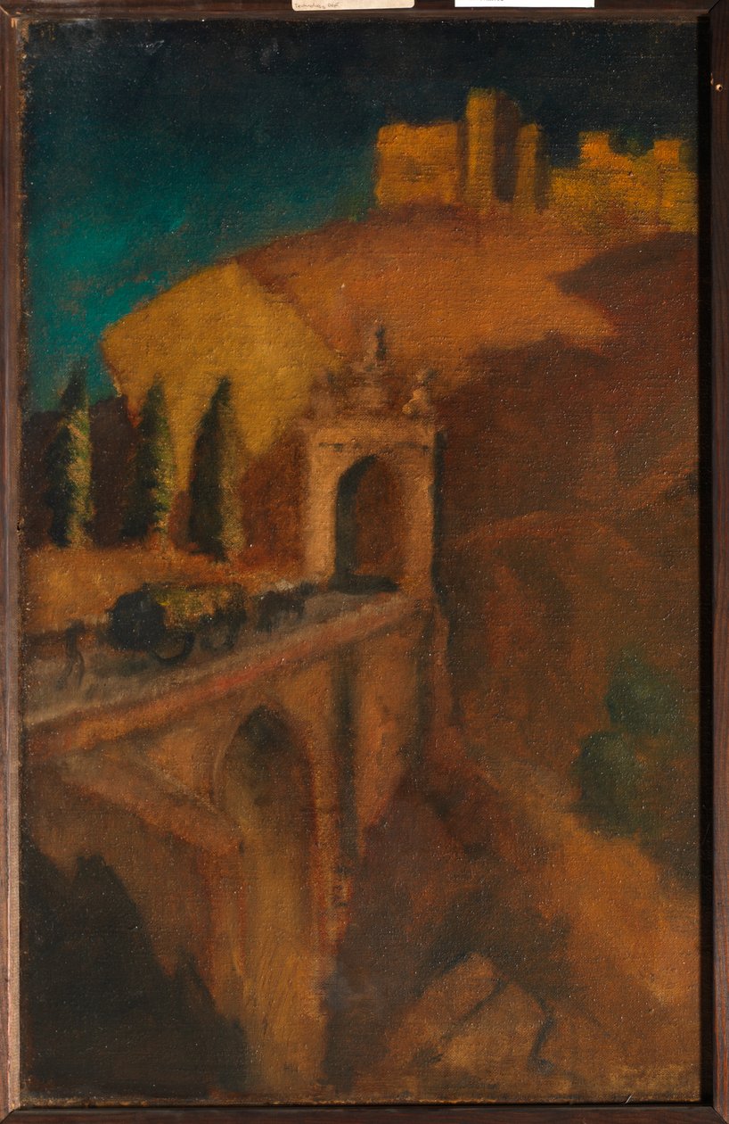 橋のある山の風景」1910年頃（油彩・キャンバス 作： ドラ（attr。To）キャリントン