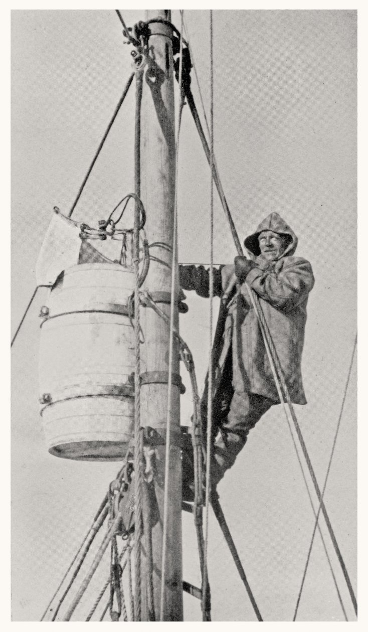 1914〜1916年の南極へのエンデュランス遠征中に、マストヘッドにいるフランクワイルド艦長（1873-1939） 作： 博士アレクサンダー・マックリン