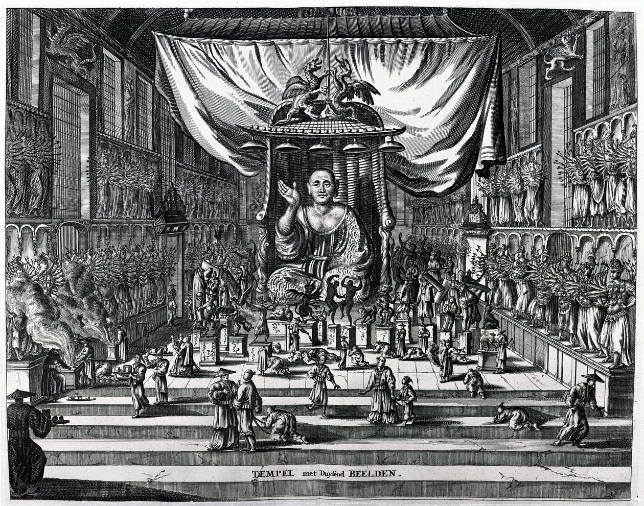 仏教寺院、アーノルダスモンタナス作「Atlas Chinensis」のイラスト、1671年 作： オランダ語学校