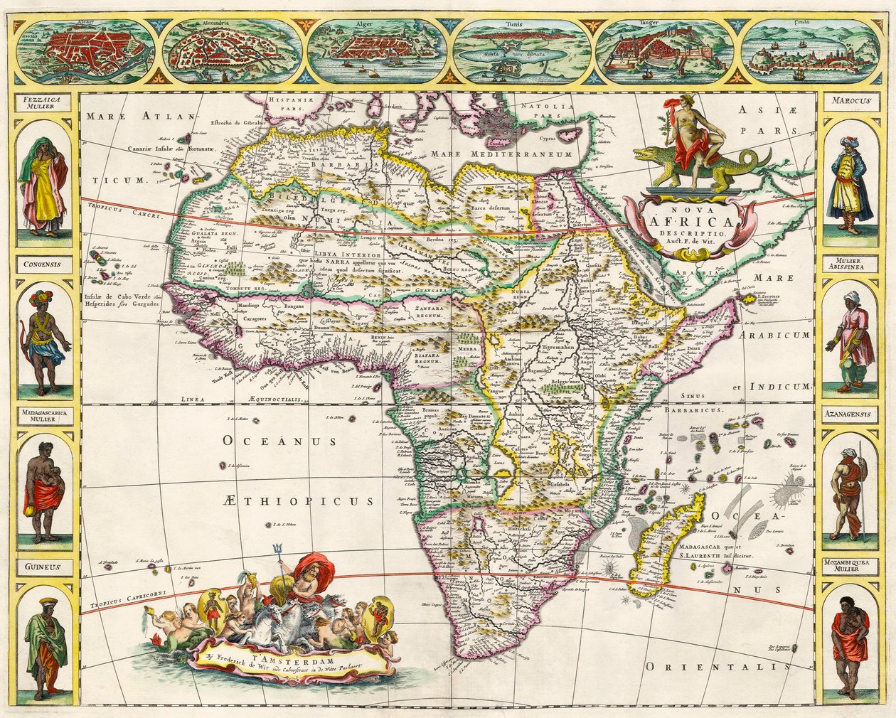 オランダの地図製作者フレデリクデウィットによって1660年代にアムステルダムで公開されたノヴァアフリカ記述からのアフリカの地図 作： オランダ語学校