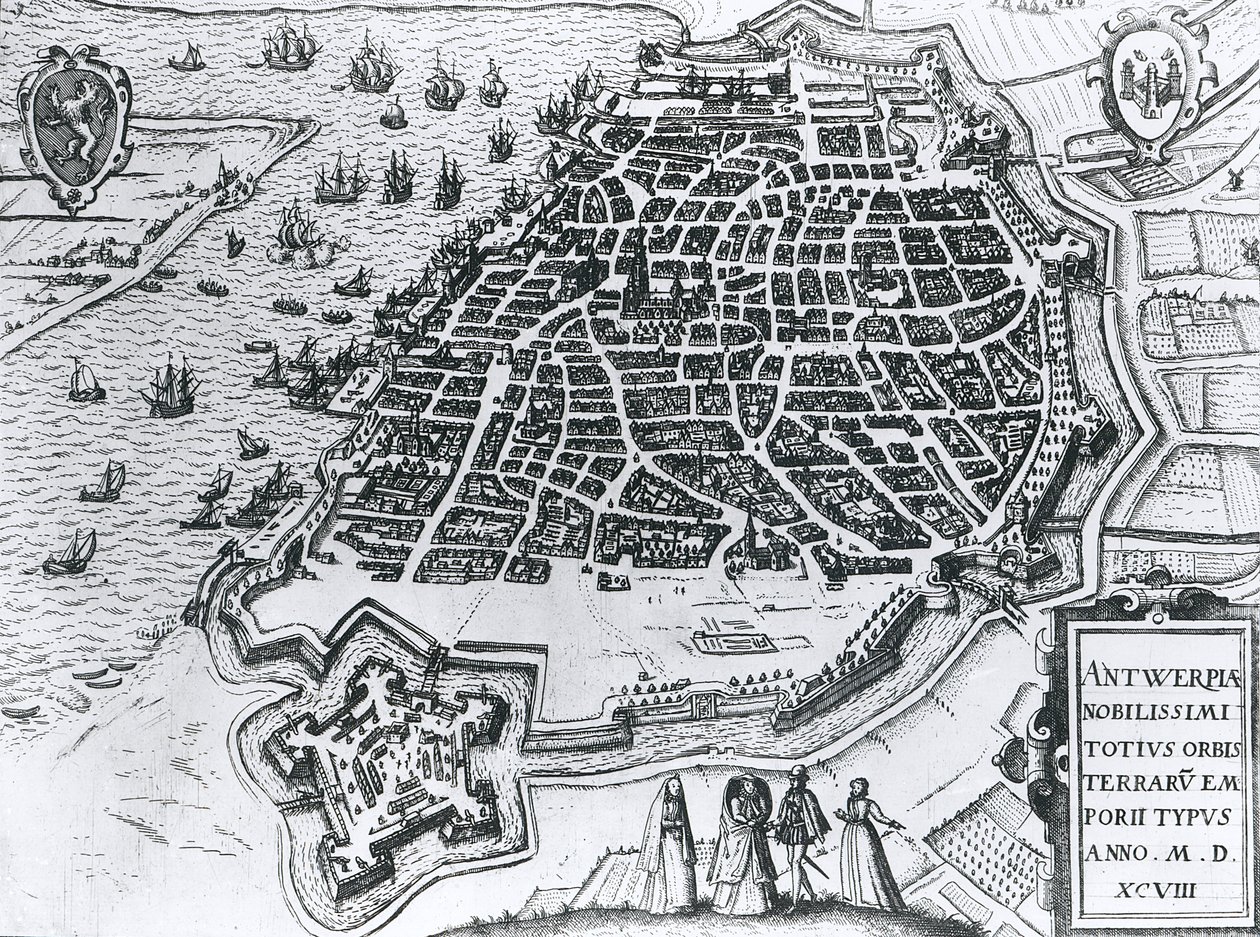 アントワープの地図、1598 作： オランダ語学校