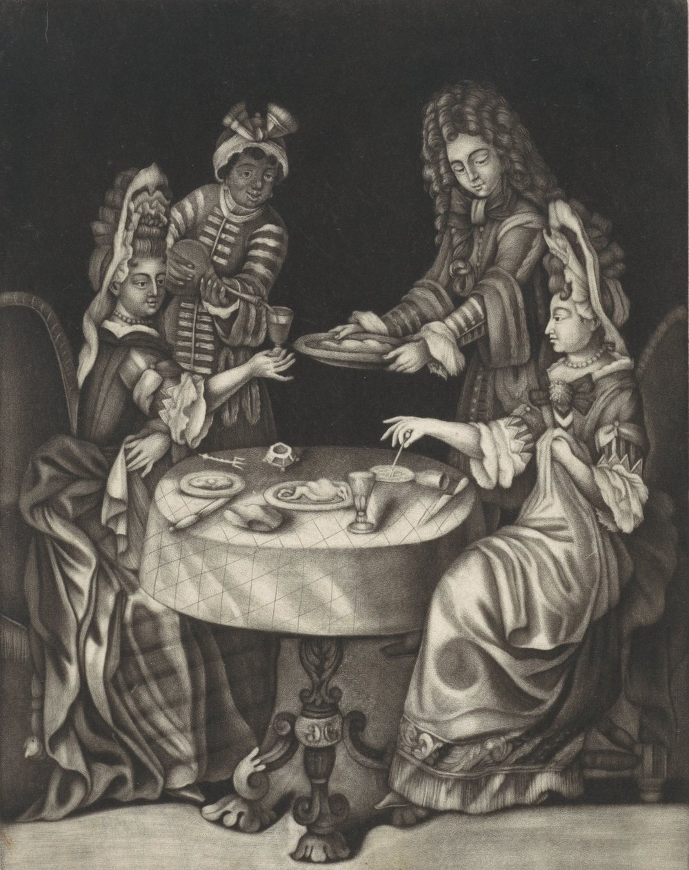 2人の女性の食事、1650-1701（印刷） 作： オランダ語学校