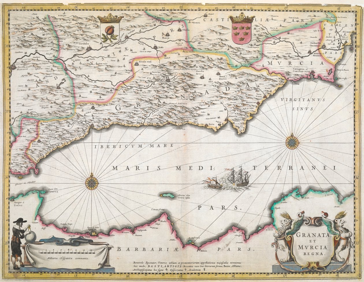 スペインのグラナダとムルシア地域の 17 世紀の地図 作： オランダ語学校