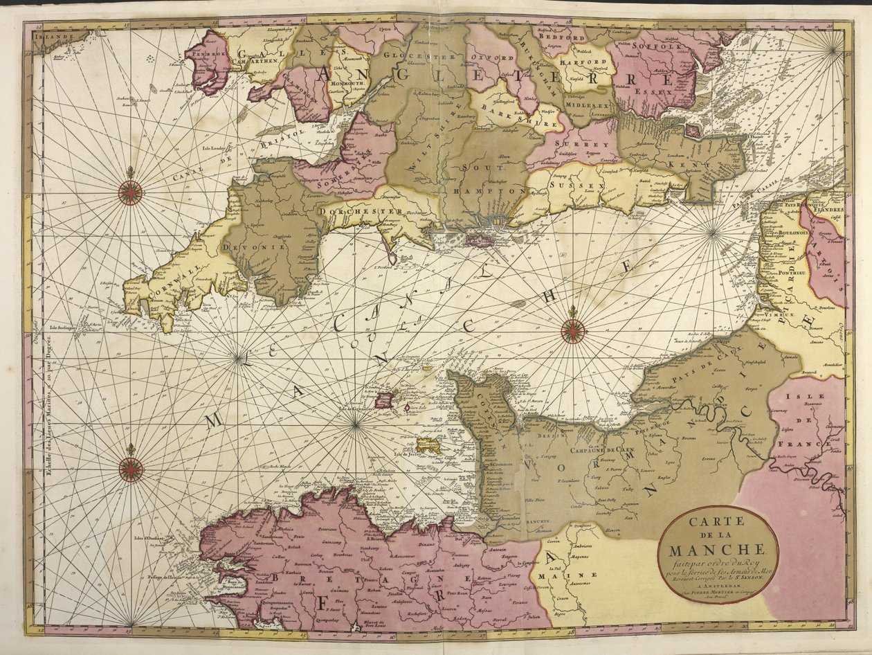 カルテ・ド・ラ・マンシュ。 英語チャンネルを示す地図 作： オランダ語学校