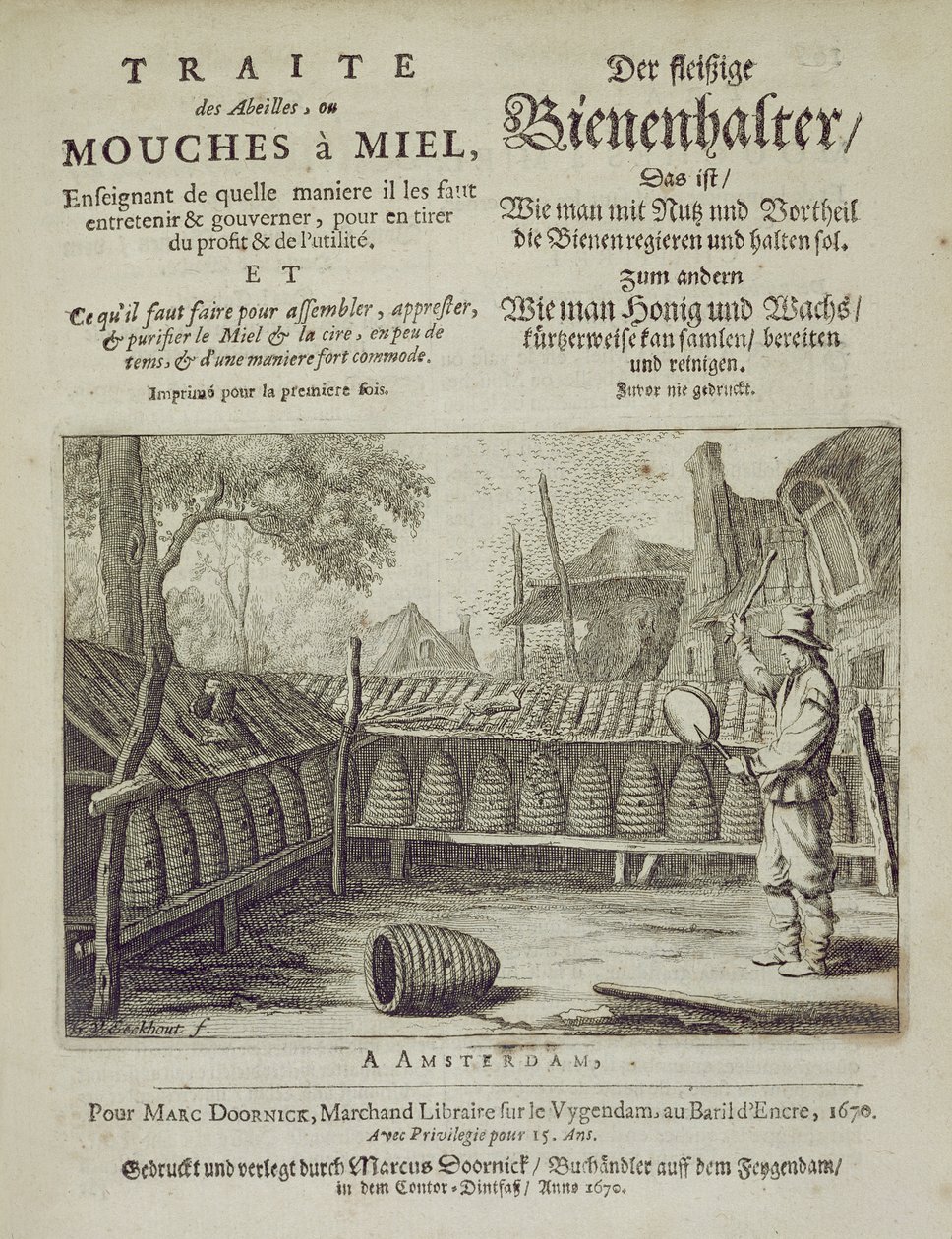 トレイトデアベイユの表紙、ou Mouches a Miel ...フランス語とドイツ語で印刷、GVEckhout、アムステルダム1670 作： オランダ語学校