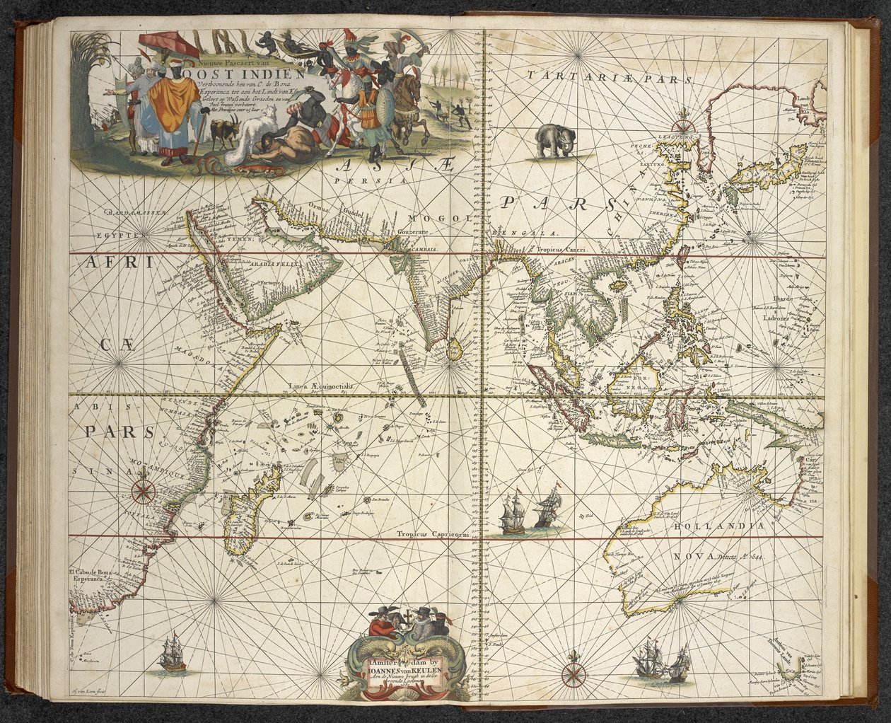 東インド諸島、「The great new Augmented Sea Atlas or te Water World」より。 地球のすべての海岸をため息で見せて...」、Claas Jansz Vooght著 作： オランダ語学校