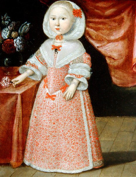 ピンクと白の花を持つ少女 1640年頃（銅に油彩） 作： オランダ語学校