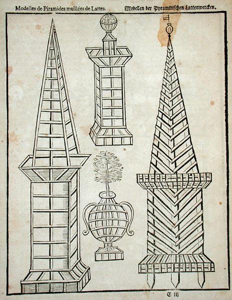 格子状のピラミッド（Johann van der Groen著「The Dutch Gardener」1699年刊より）（彫刻 作： オランダ語学校