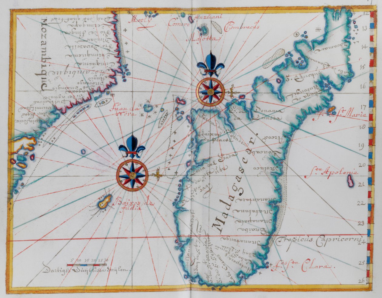 モザンビークの海岸の一部とマダガスカル島の地図。 作： オランダ語学校