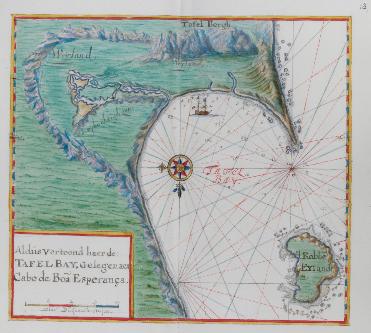 喜望峰の地図. テーブルベイ、南アフリカ。 作： オランダ語学校