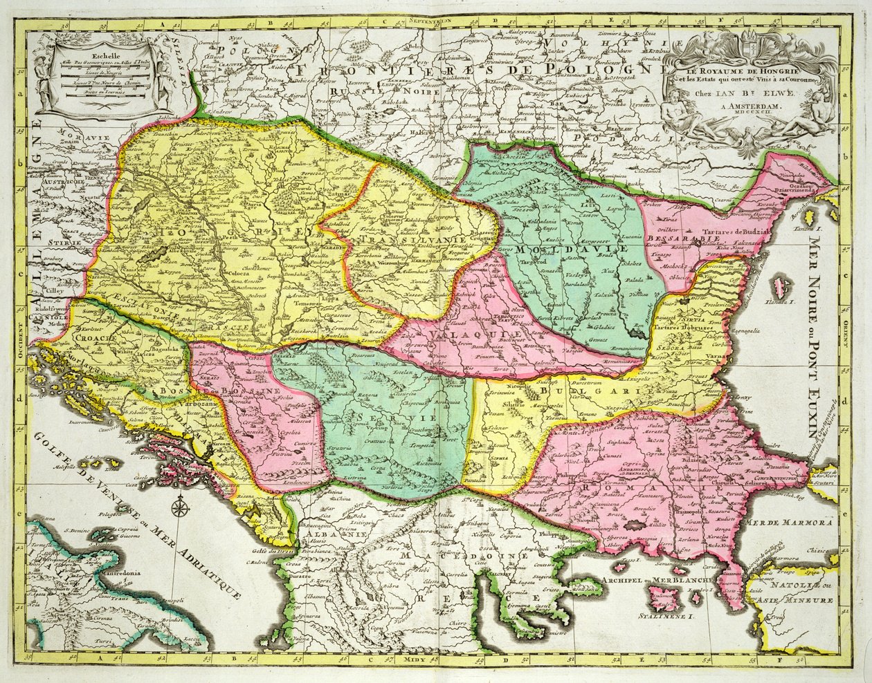 ハンガリー王国とその王冠に結ばれている州の地図、パブ。 Jan Barend Elwe、アムステルダム、1742 作： オランダ語学校