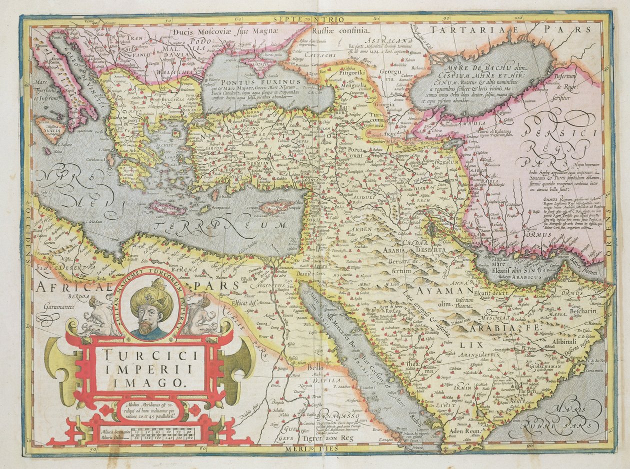 メルカトルアトラスパブからのトルコ帝国の地図。ジョドカス・ホンディウス（1563-1612）アムステルダム、1606 作： オランダ語学校