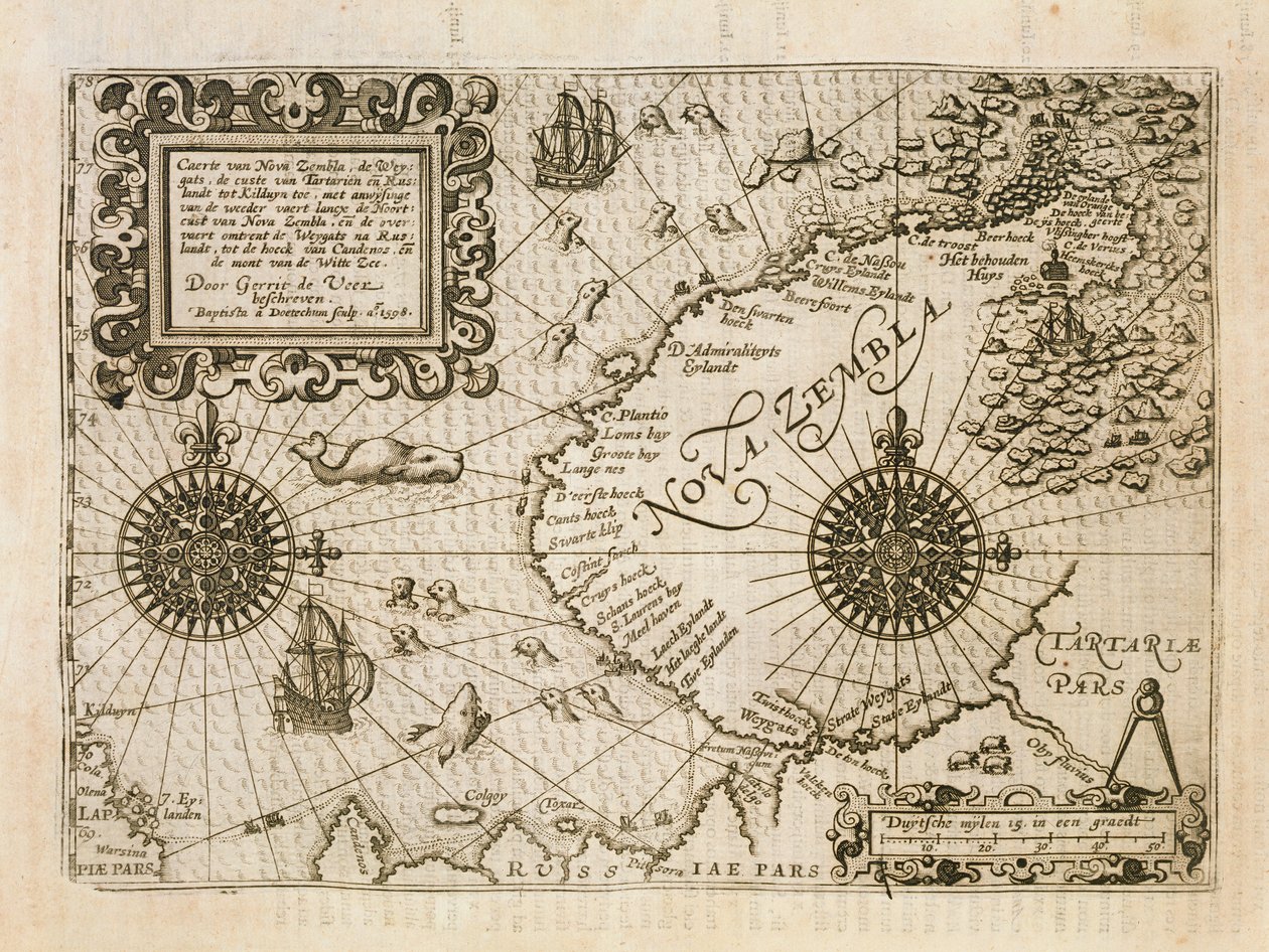 Diary Nauticumから新しく発見されたLianeの地図、または見事な3つの航海の真の記述... Gerrit de Veer著、1598年 作： オランダ語学校