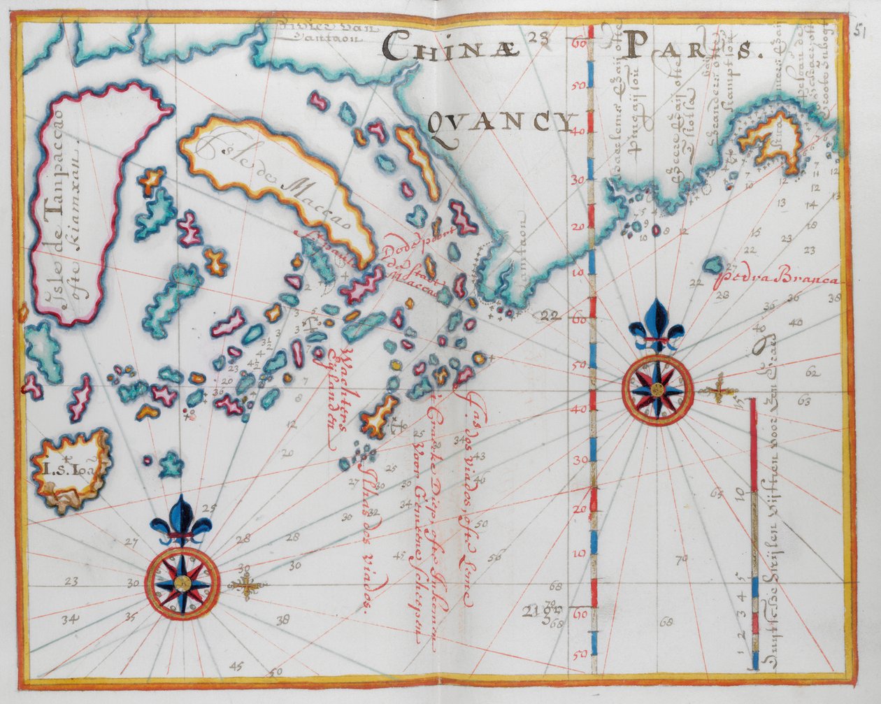 中国の海岸の一部と島々を示す地図。 作： オランダ語学校