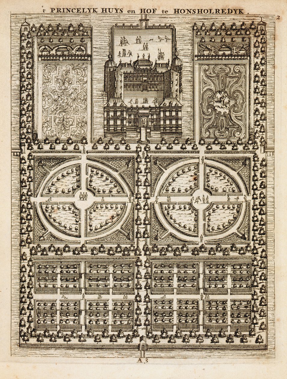 1699年に出版されたヨハンファンデルグレンのオランダの庭師によるホンソレディク宮殿 作： オランダ語学校