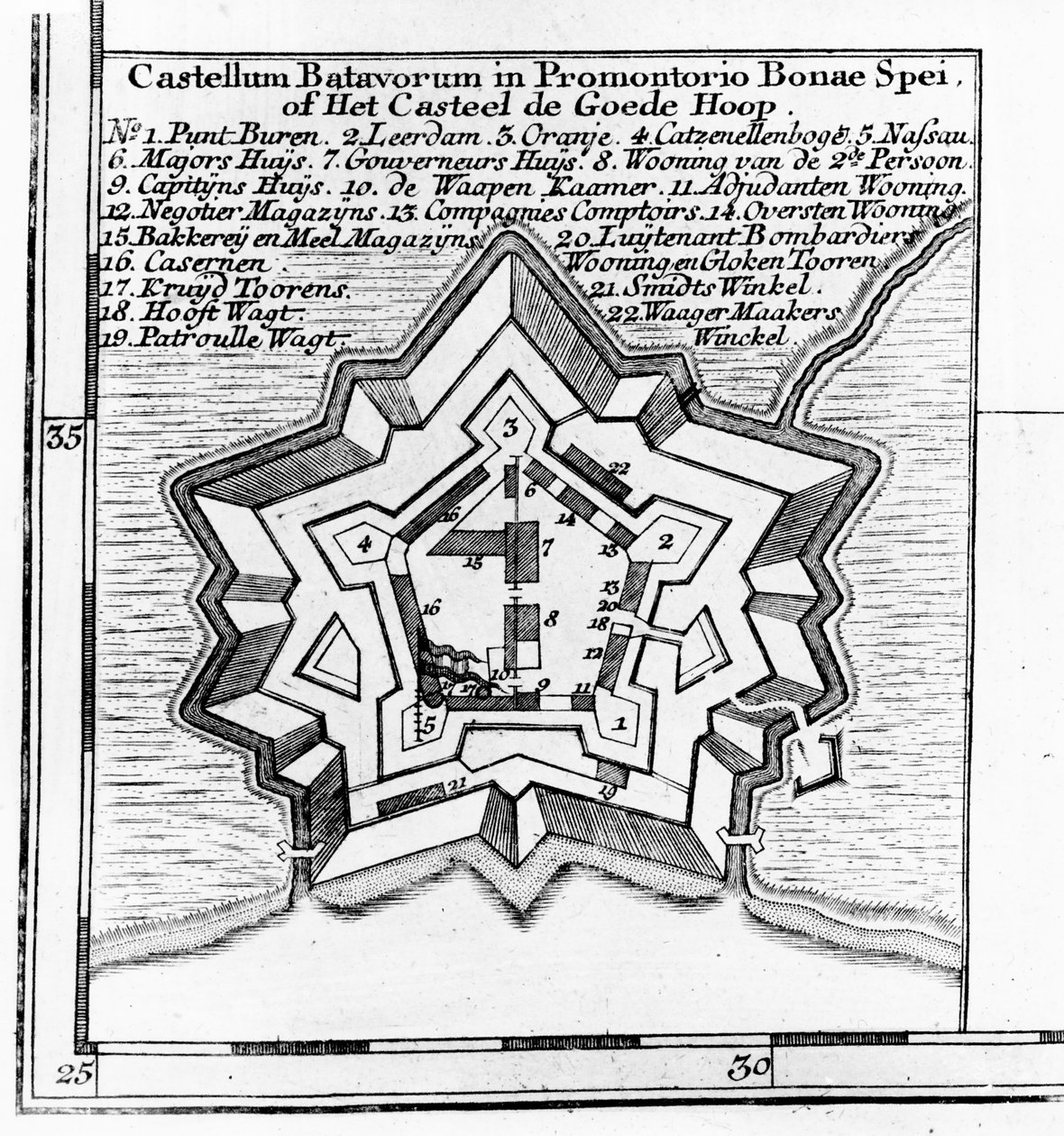 バタビアン城の計画、喜望峰c.1803-1806 作： オランダ語学校