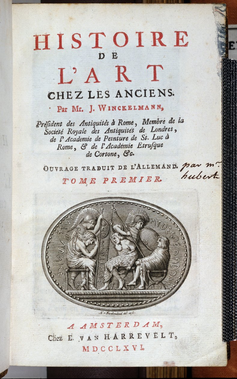ヨハンヨアヒムヴィンケルマン（1717-68）による歴史芸術の歴史のタイトルページ、アムステルダム、1766年 作： オランダ語学校