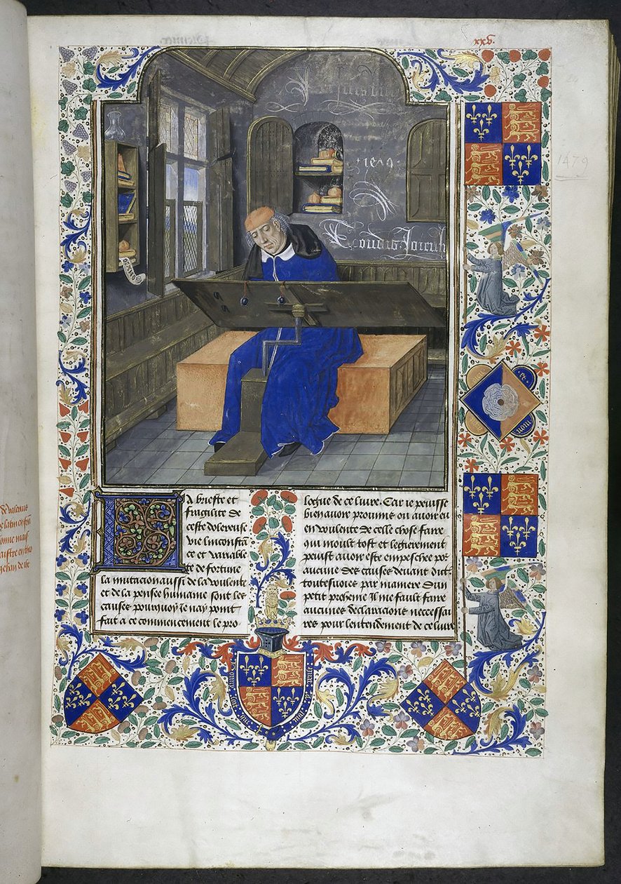 事実とことわざの記念品（またはLes Faits et les Dits des Romains）からの仕事中の翻訳者、Royal 18 E III、f.24 作： オランダ語学校