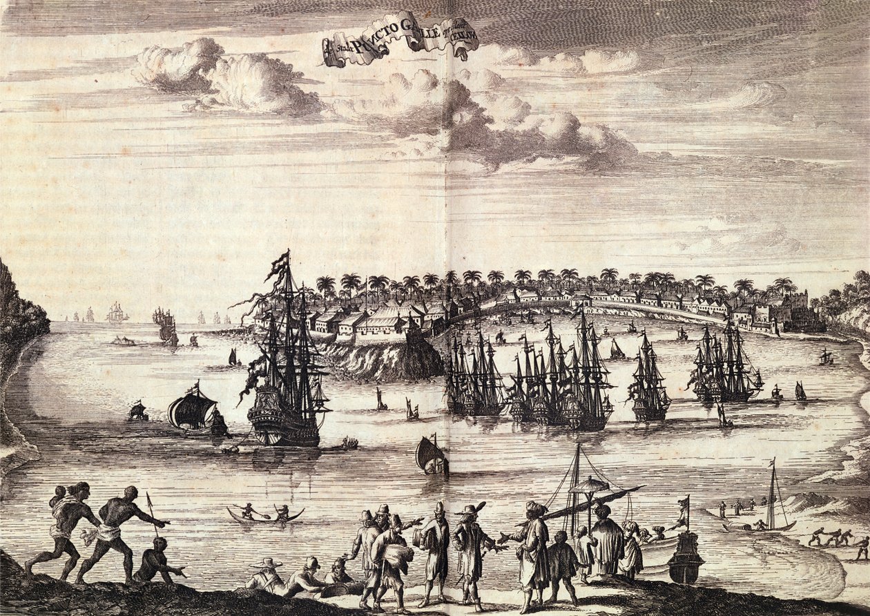 1676年にアムステルダムで公開された港とゴールの町の眺め 作： オランダ語学校