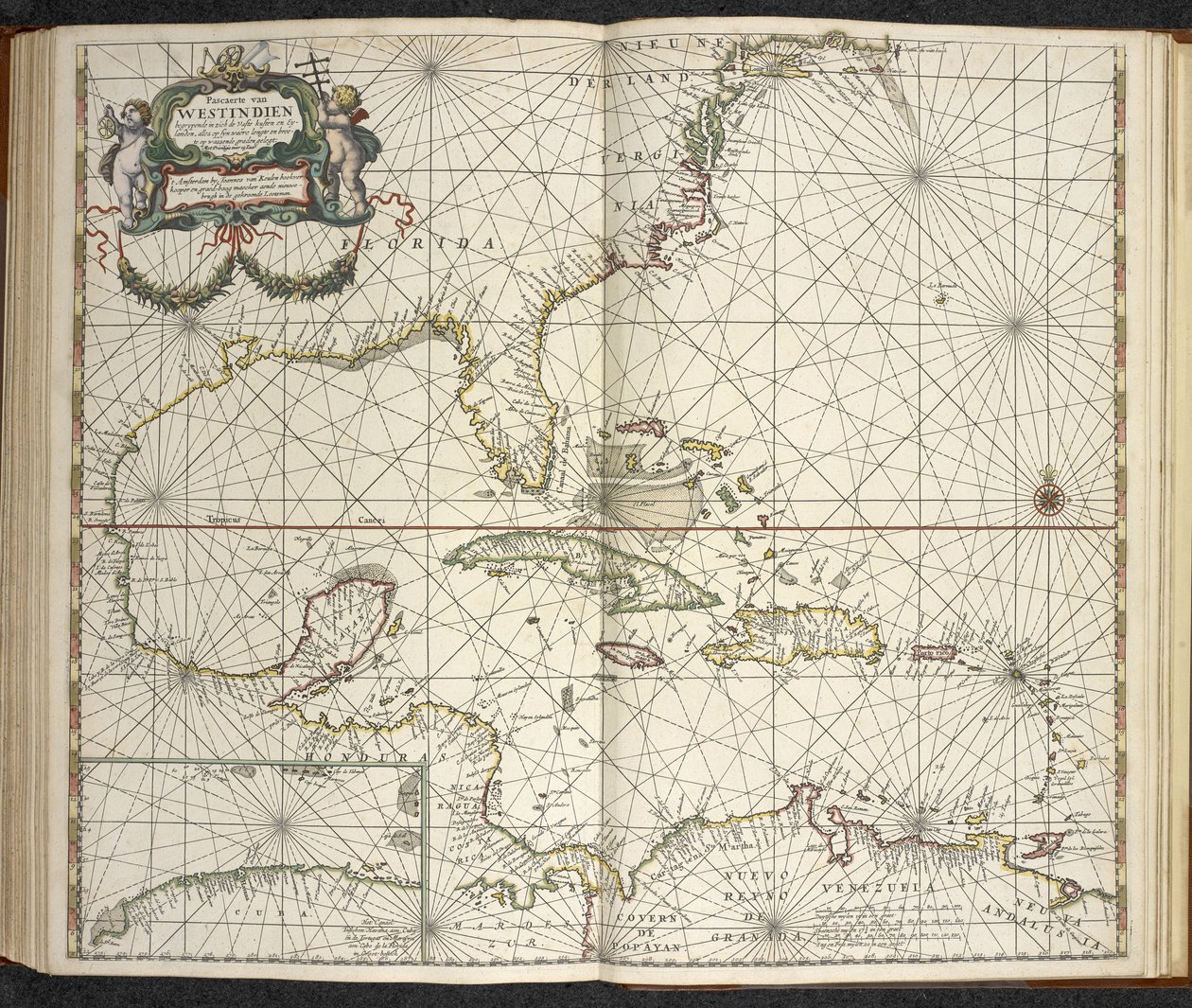 西インド諸島、「The great new Augmented Sea Atlas or te Water World」より。 地球のすべての海岸をため息で見せて...」、Claas Jansz Vooght著 作： オランダ語学校
