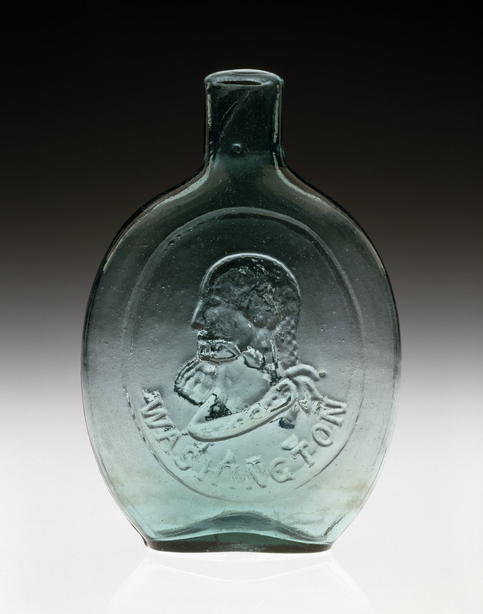 図柄入りフラスコ、1847年頃（非鉛ガラス 作： Dyottville Glass Works