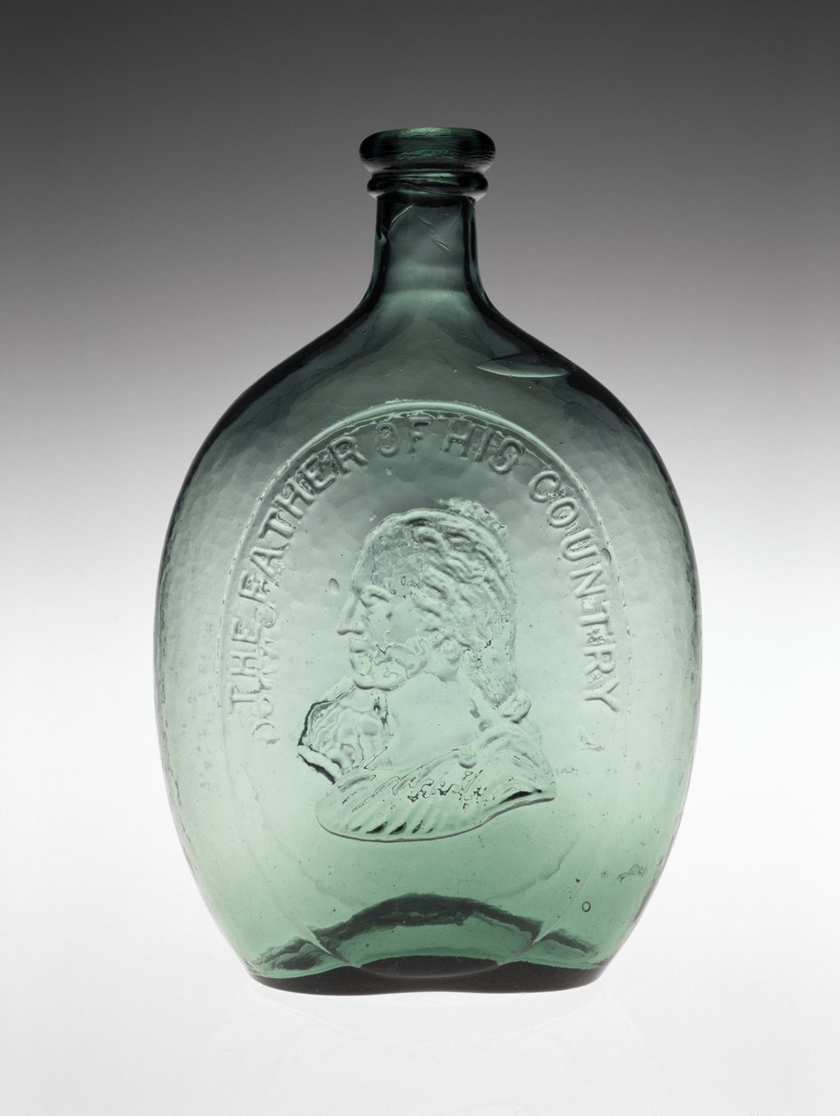 図柄入りフラスコ、1848年頃（非鉛ガラス 作： Dyottville Glass Works