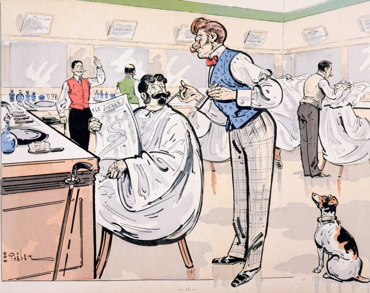 理髪店で「Le Jockey」、1905年頃 作： E.セレン