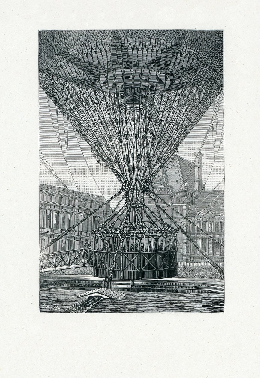 熱気球、パブを使用したパノラマ表示プラットフォーム。 c.1880（bw彫刻） 作： EAティリー