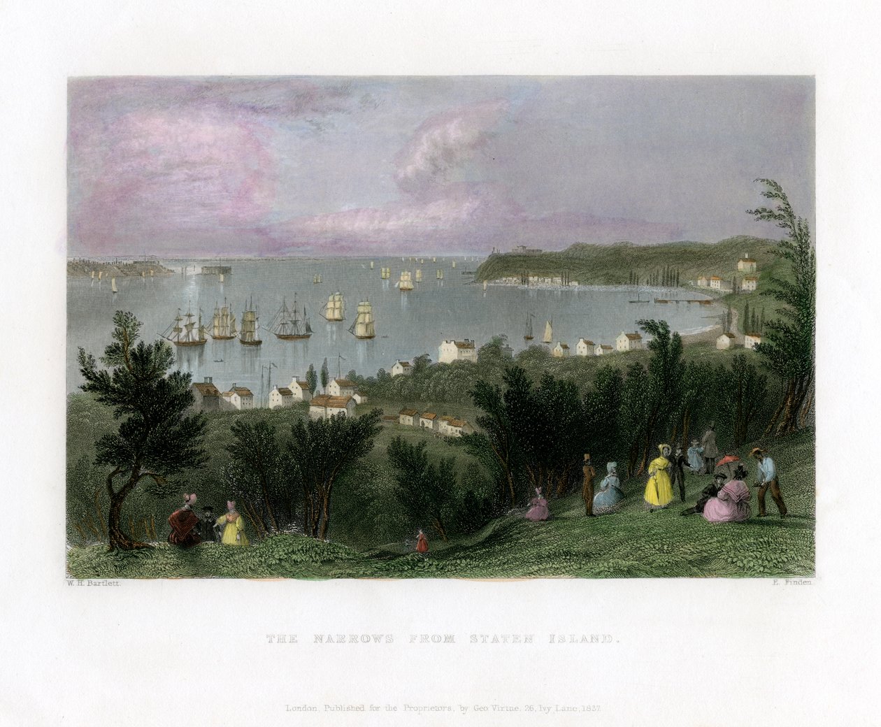 1837年、米国ニューヨーク州スタテン島から見たナロウズ。 作： E.検索