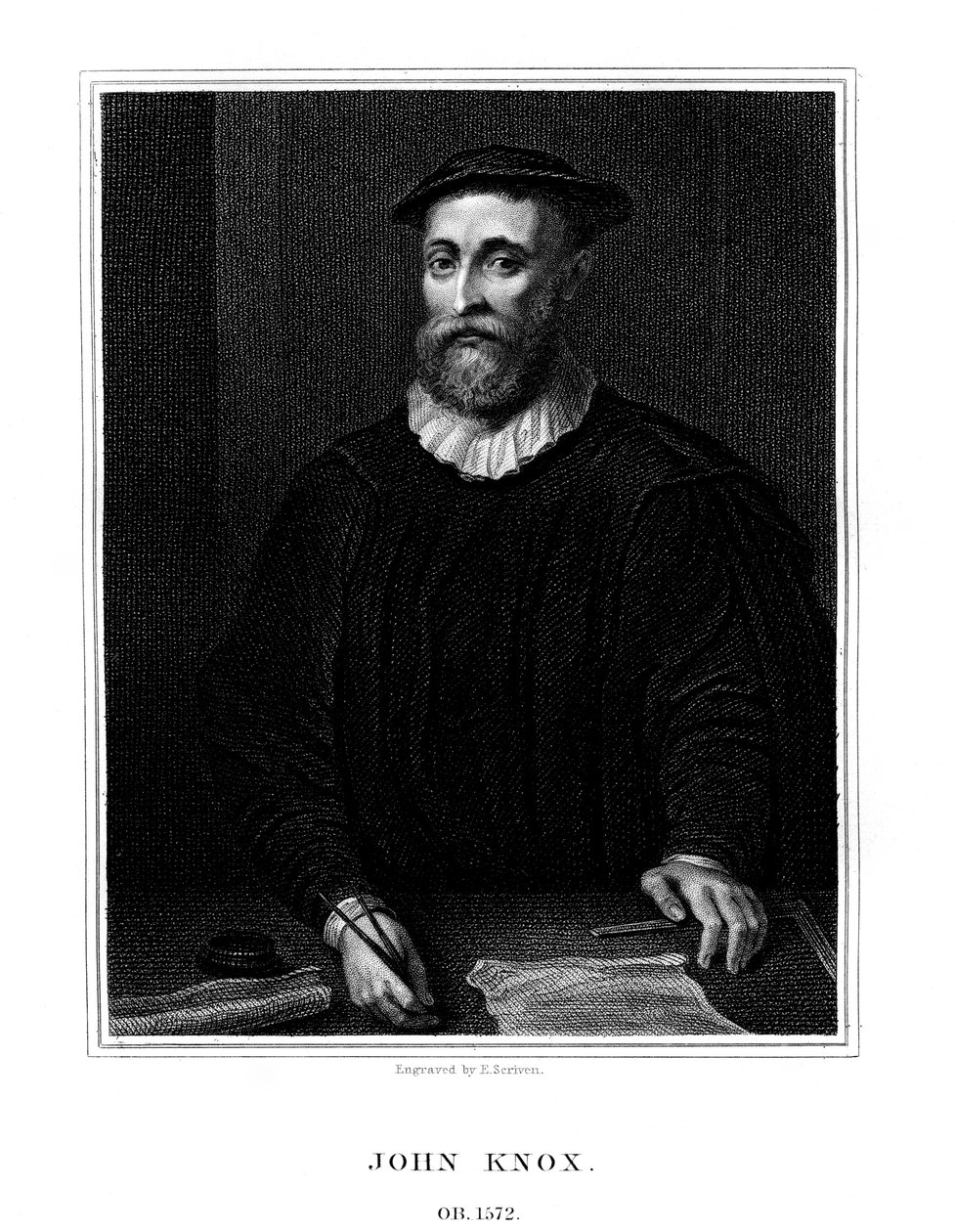 ジョンノックス、スコットランドの宗教改革者、1825年。 作： E.スクリベン