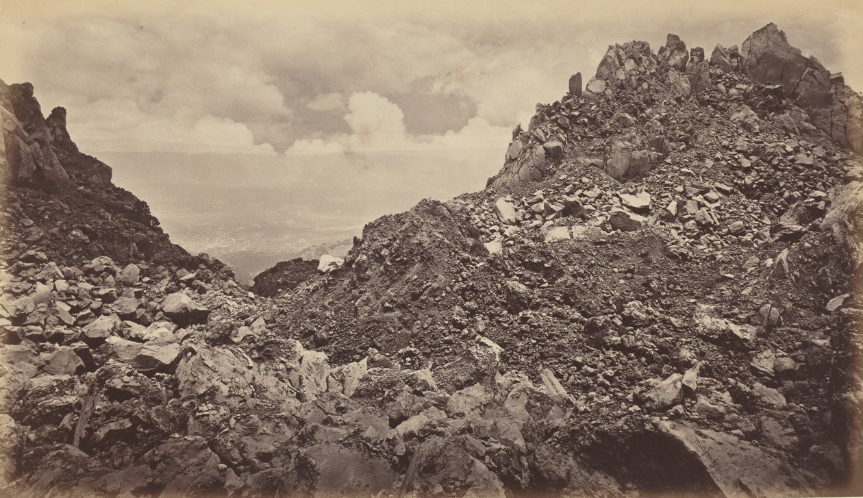 火山の火口から見たケサルテナンゴ、1877 年。 作： エドワード・マイブリッジ
