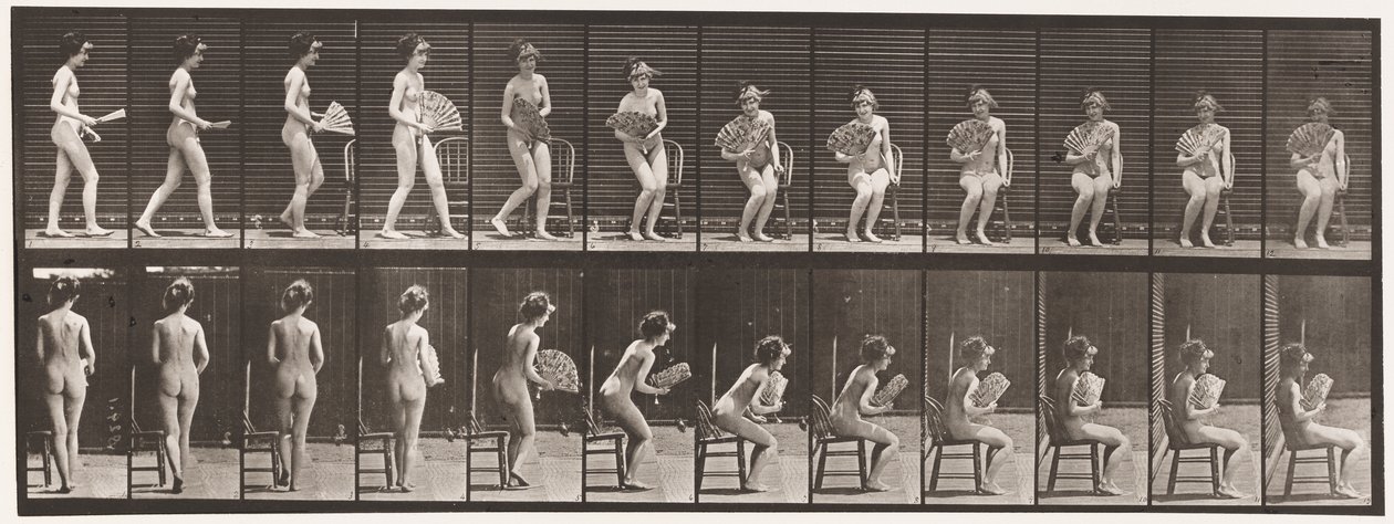 プレート237。1872〜1885年の椅子と開閉用ファンに座る 作： エドワード・マイブリッジ