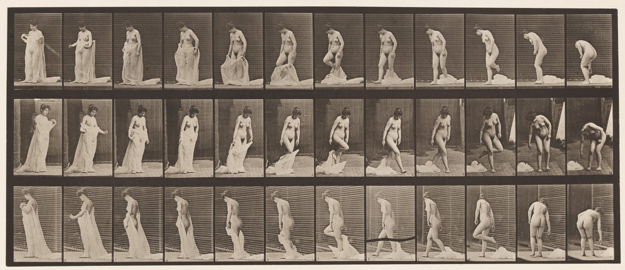 プレート430。トイレ。服を脱ぐ、1872-1885 作： エドワード・マイブリッジ
