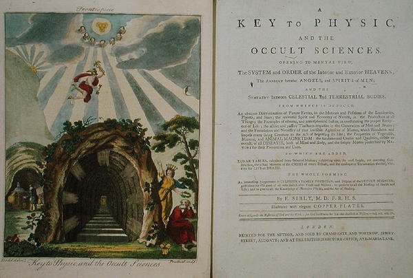 1800年に出版された「A Key to Physics and the Occult Sciences」第4巻の表紙（カラーリトグラフ）。 作： エベニーザーシブリー