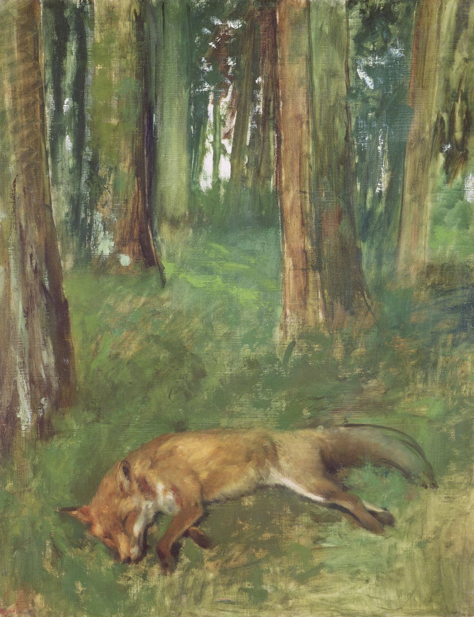 下草に横たわる死んだ狐、1865 作： エドガー・ドガ