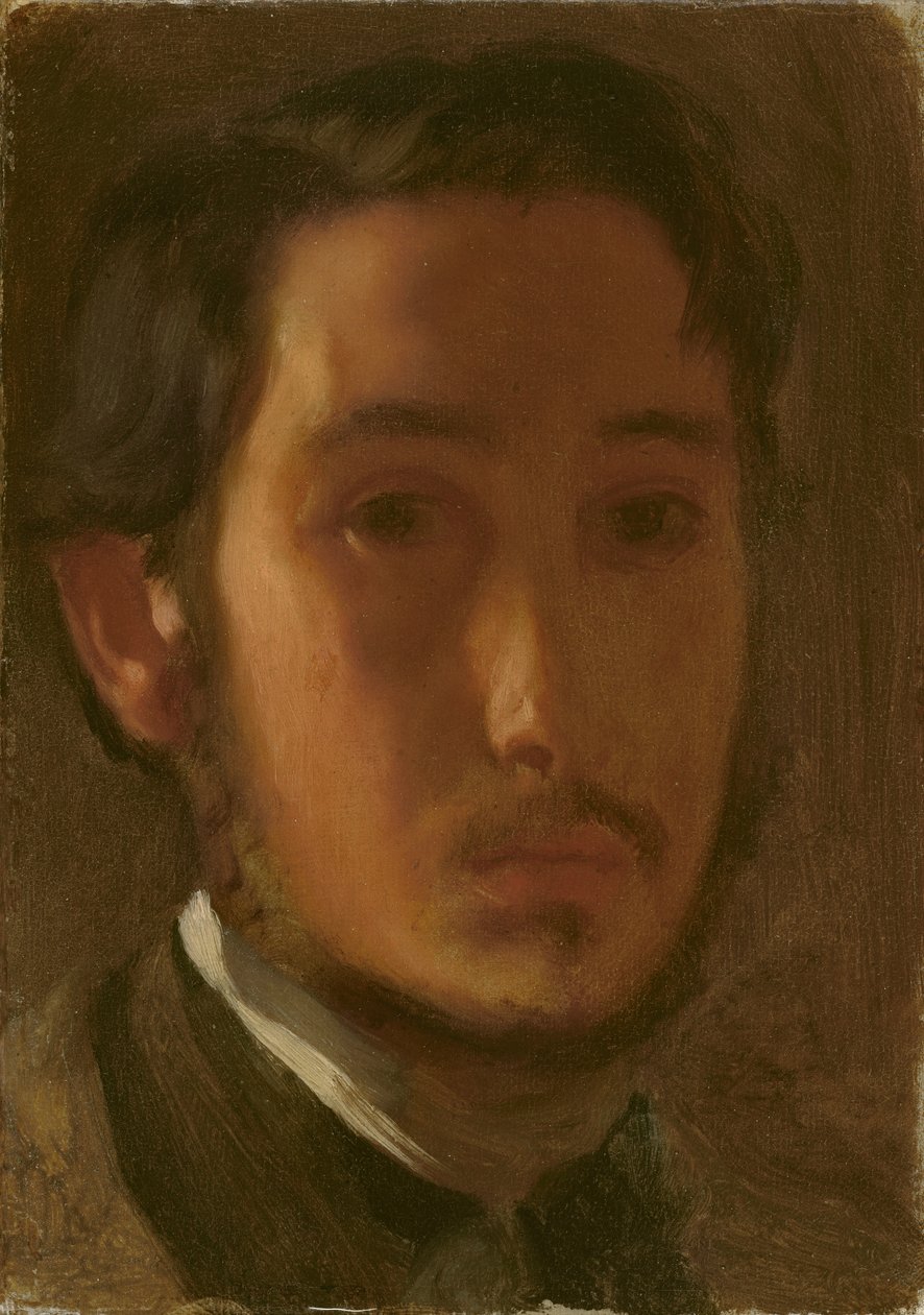 ホワイトカラーの自画像、c.1857（キャンバスに紙に油彩） 作： エドガー・ドガ
