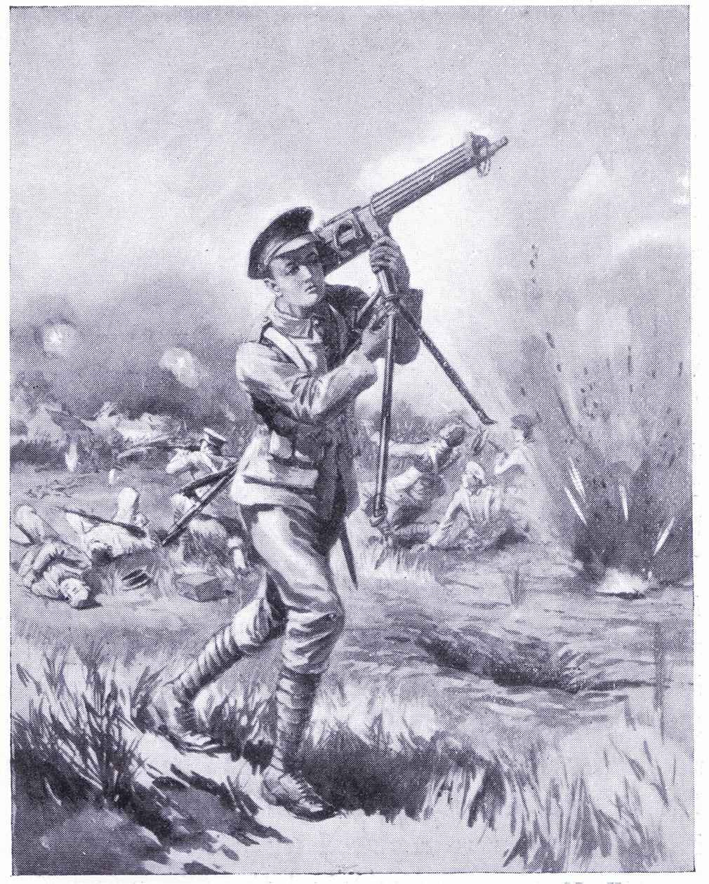 プライベートリンは、アイヌの戦いで重火の中で修理のために機関銃を運びました。 DCM 1915を受賞 作： エドガー・アルフレッド・ホロウェイ