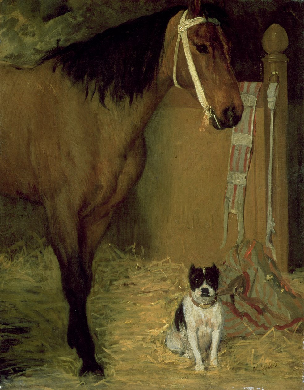 馬小屋、馬と犬、1862年頃 作： エドガー・ドガ