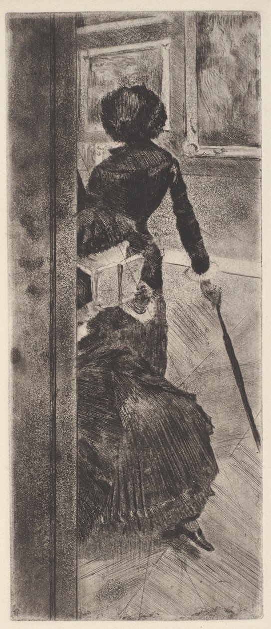 ルーヴル美術館にて：絵画（メアリー・カサット）（エッチングとアクアチント） 作： エドガー・ドガ