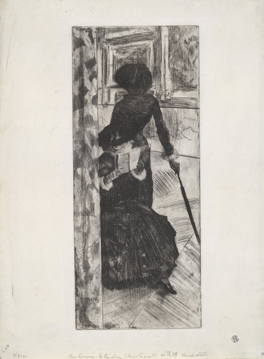 ルーヴル美術館：ラ・ペイヌール（メアリー・カサット）、c.1879-80（エッチングとアクアチント） 作： エドガー・ドガ