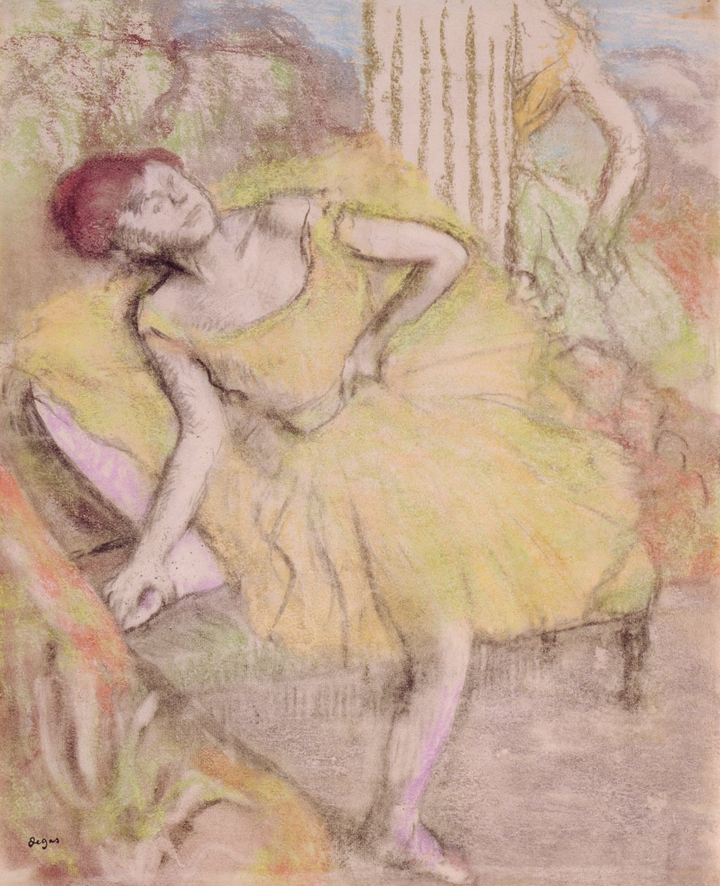 安静時のダンサー、c.1897-1900（パステルと紙のカウンタープルーフ） 作： エドガー・ドガ