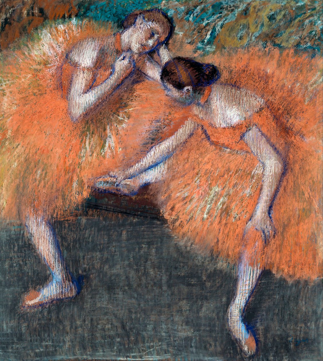 「二人の踊り子」 ドローイング エドガー・ドガ（1834-1917） 1898年頃 薄暗い 95,5x87 cm ドレスデン州立美術館コレクション ドレスデン 作： エドガー・ドガ