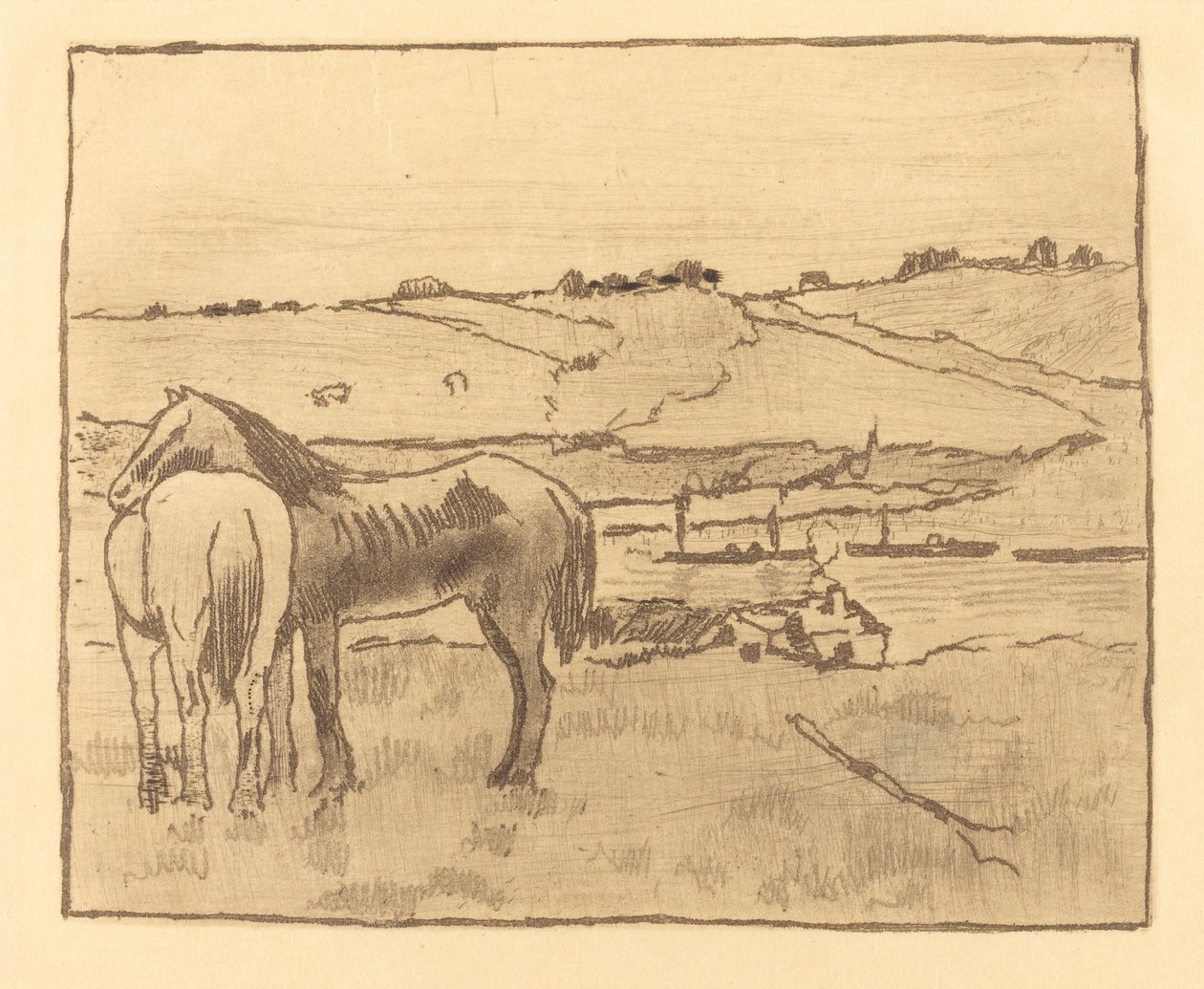 牧草地の馬 牧草地の馬、18911892。 作： エドガー・ドガ