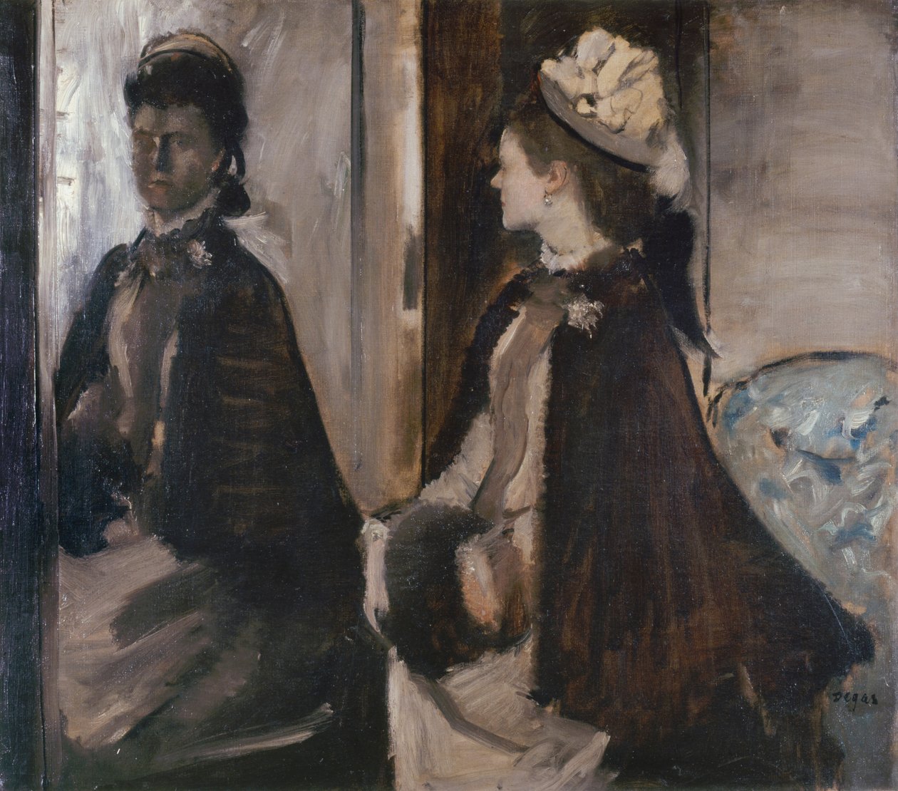 鏡の中のジャントー夫人c。 1875 作： エドガー・ドガ