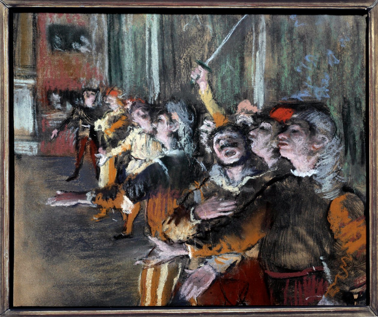 エドガー・ドガ（1834-1917）のモノタイプに描かれたパステルのエキストラまたは合唱団 1877年 日0.27x0.32 m パリ、オルセー美術館 作： エドガー・ドガ