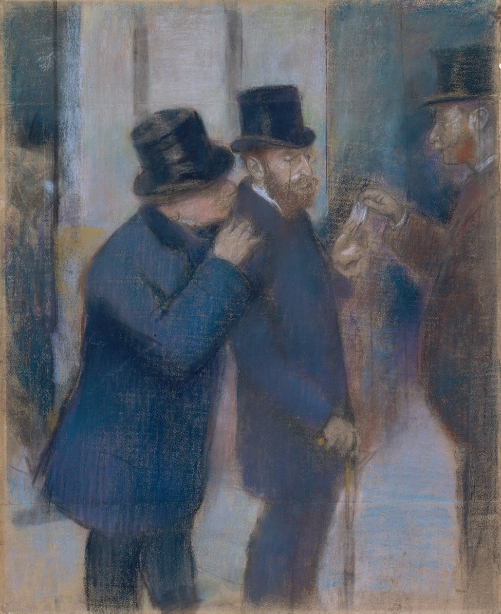 証券取引所での肖像画、c.1878-79（紙にパステル、つなぎ合わせ、帆布に敷いたもの） 作： エドガー・ドガ